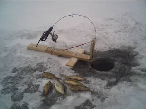 ICE FISHING GEAR homemade tip up's. 